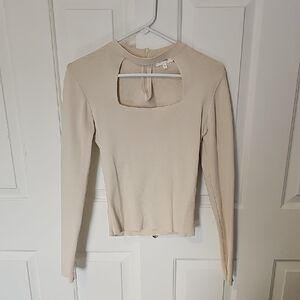 bohme Cream Ribbed Long-Sleeve Top with Square Cutout Neck